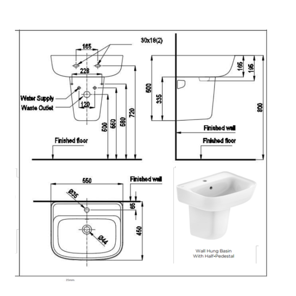 Chân chậu lavabo lửng LOVEN American Standard VF-7062 (VF7062) VF-7062 - 2