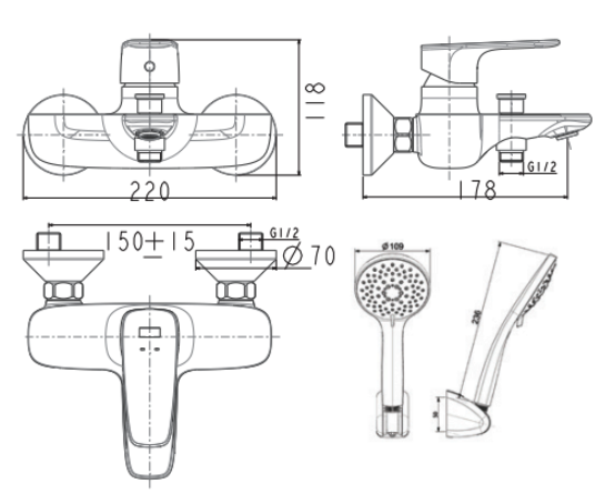 Sen tắm gắn tường American Standard WF-1711 (WF1711) nóng lạnh WF-1711 - 6