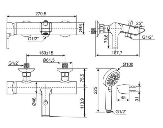 Sen tắm gắn tường nóng lạnh AMERICAN STANDARD WF-3911 (WF3911) WF-3911 - 2