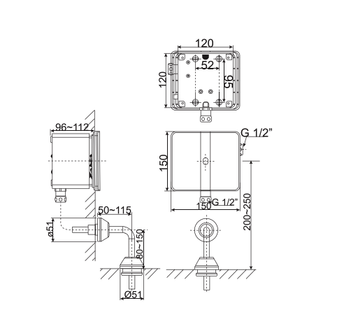Van xả tiểu cảm ứng âm tường American Standard WF-8604 (WF8604) WF-8604 - 2