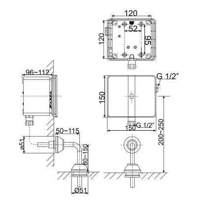 Van xả tiểu cảm ứng âm tường American Standard WF-8614 (WF8614) WF-8614 - 5