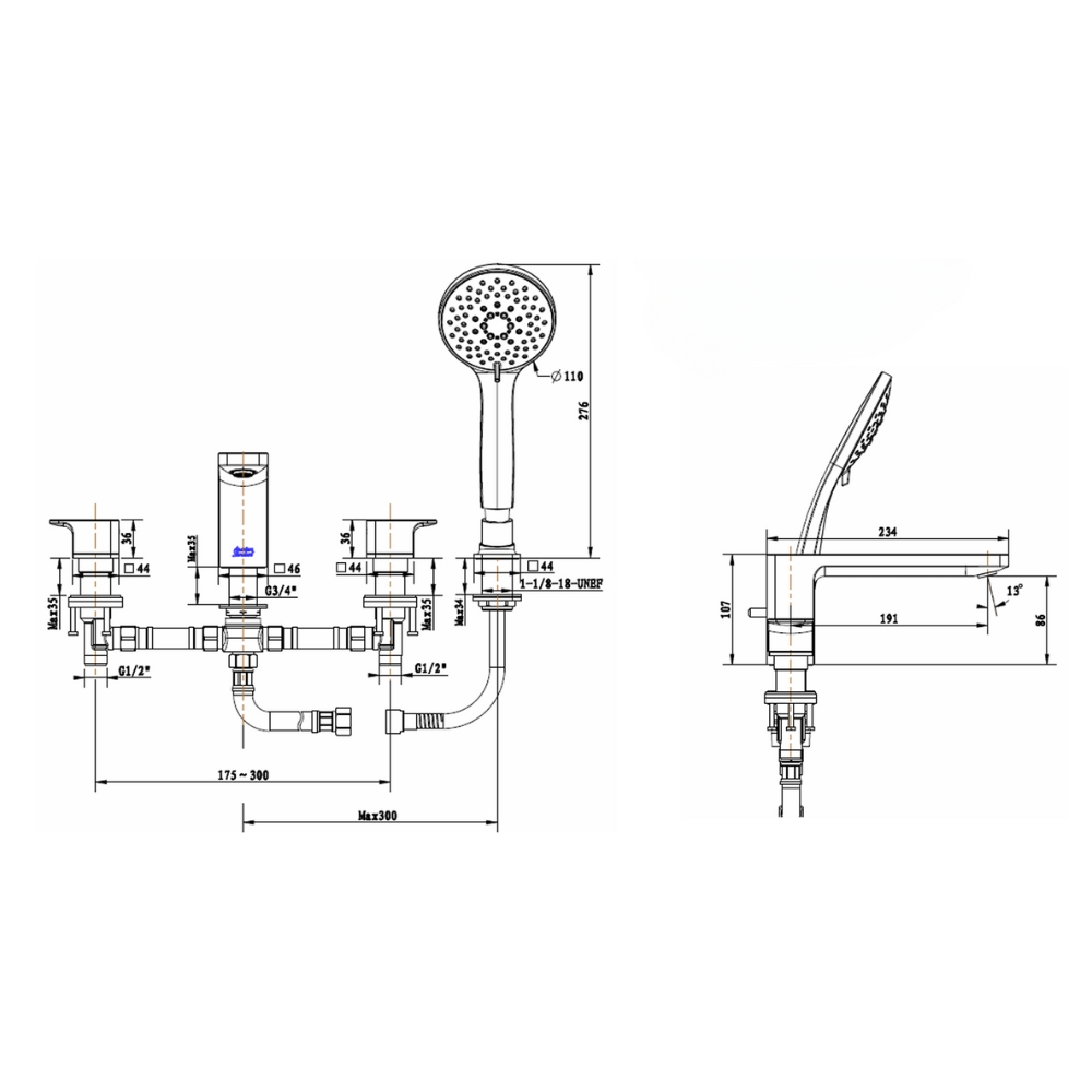 Vòi sen bồn tắm nóng lạnh American Standard Acacia WF-1300 (WF1300) - 2