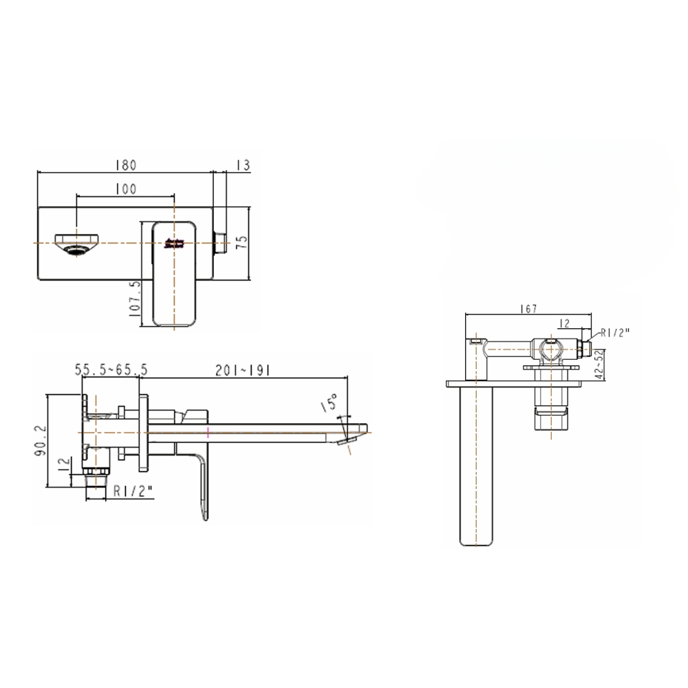 Vòi lavabo âm tường nóng lạnh Evolution American Standard WF-1304 (WF1304) WF-1304 - 2