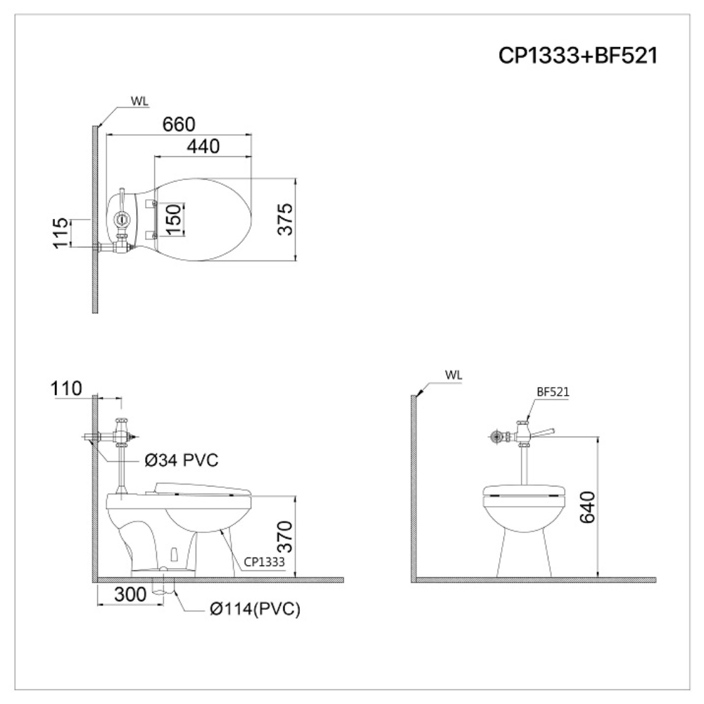 Bồn cầu đặt sàn nắp thường kèm van xả tay gạt Caesar CP1333+BF521A CP1333+BF521A - 2