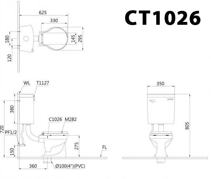 Bồn cầu trẻ em 2 khối Caesar CT1026 nắp êm CT1026 - 2