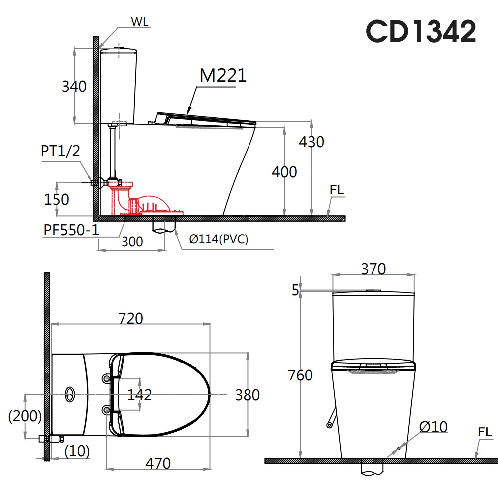 Bồn cầu 2 khối CAESAR CD1342 nắp đóng êm CD1342 - 2