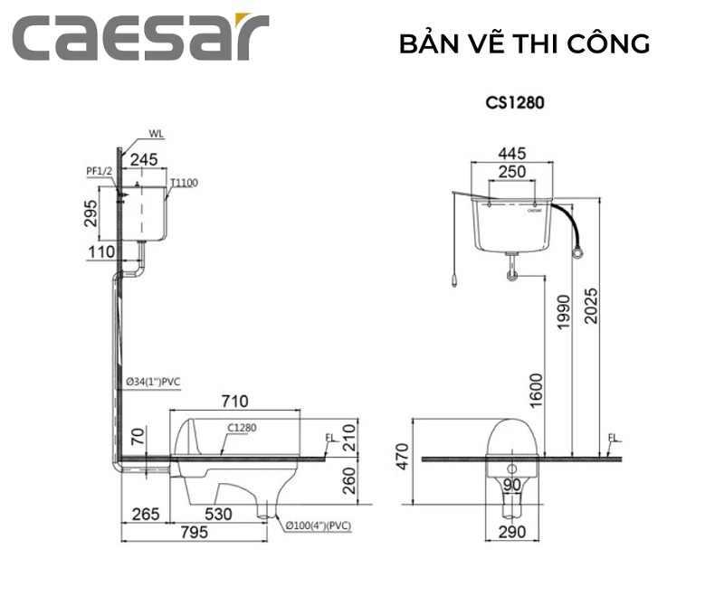 Bồn cầu xí xổm Caesar CS1280 CS1280 - 6
