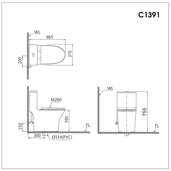 Bồn cầu 1 khối nắp điện tử Caesar C1391F+TAF512H C1391F+TAF512H - 6