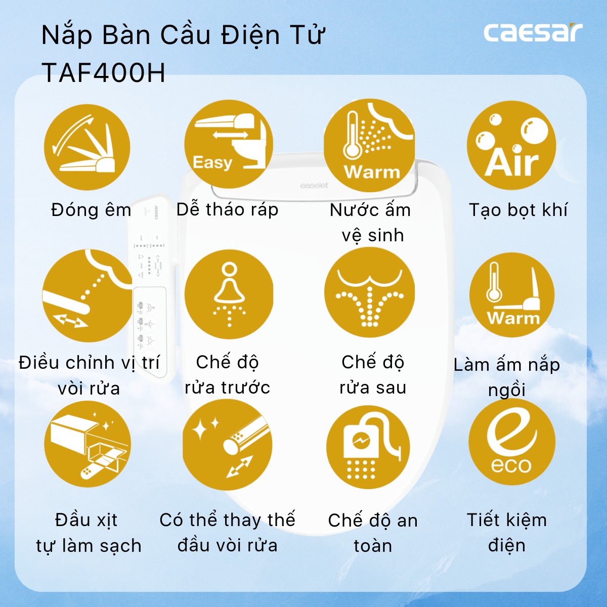 Bồn cầu 1 khối CAESAR C1391 kèm nắp TAF400H - 12