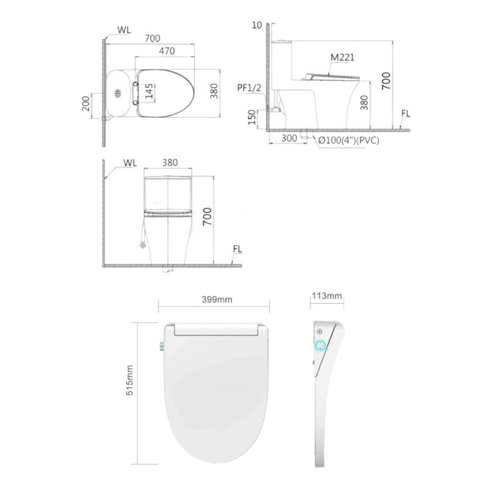 Bồn cầu 1 khối nắp điện tử Caesar C1395F + TAF512H (CD1395+TAF512H) CD1395+TAF512H - 2