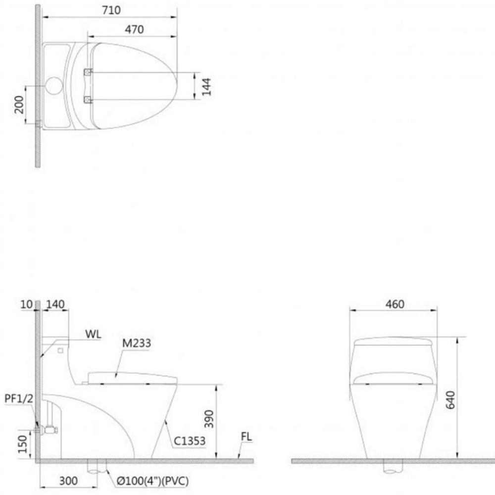 Bồn cầu 1 khối nắp rửa cơ Caesar C1353F + TAF060 (C1353+TAF060) C1353+TAF060 - 2