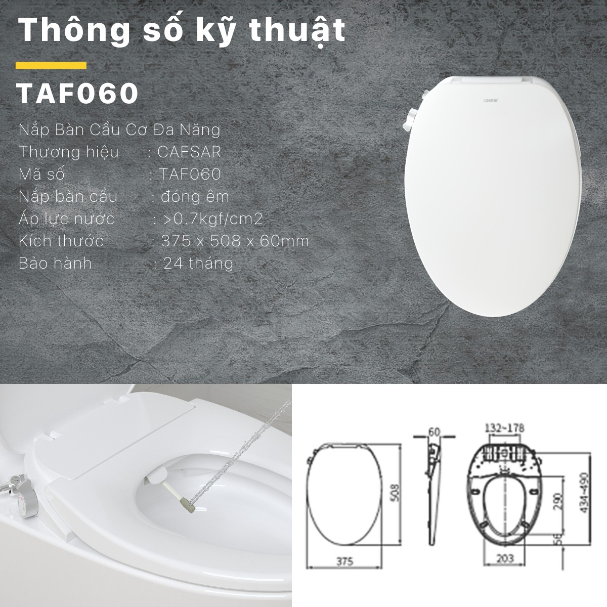 Bồn cầu 1 khối CAESAR C1391 kèm nắp TAF060 - 12