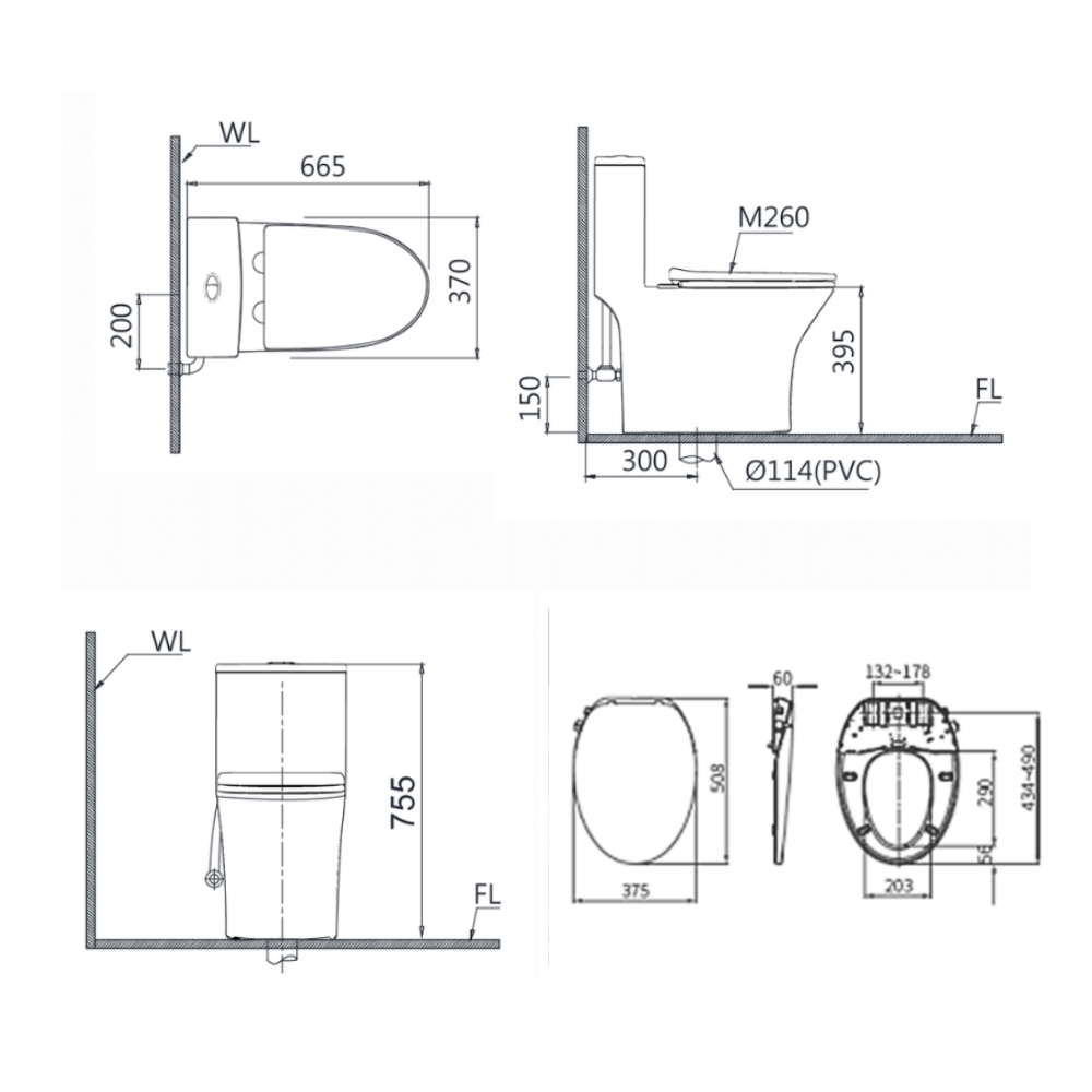 Bồn cầu 1 khối CAESAR C1391 kèm nắp TAF060 - 13