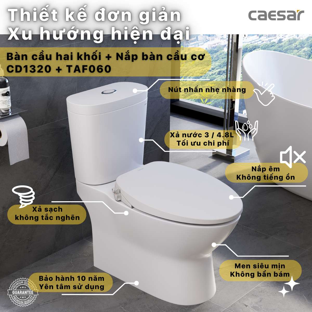 Bồn cầu 2 khối nắp rửa cơ Caesar CD1320 + TAF060 CD1320+TAF060 - 3