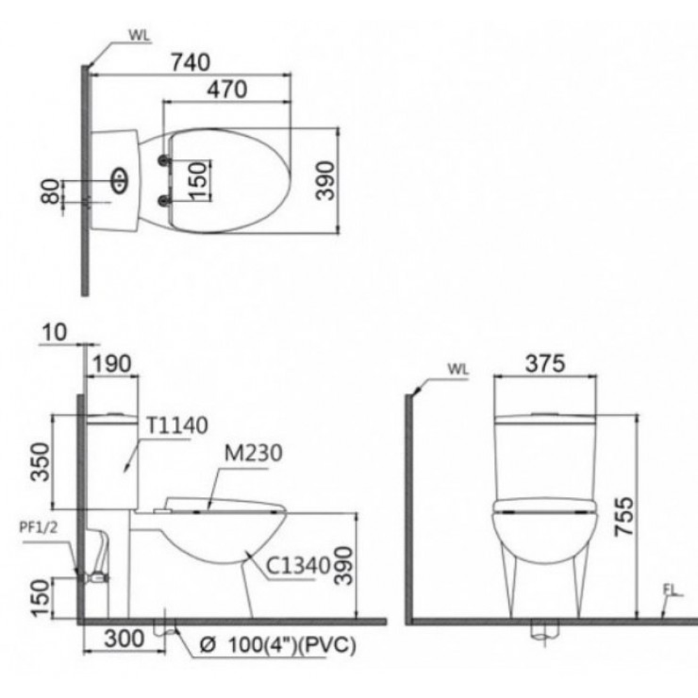 Bồn cầu 2 khối nắp rửa cơ Caesar CD1340 + TAF060 CD1340+TAF060 - 2