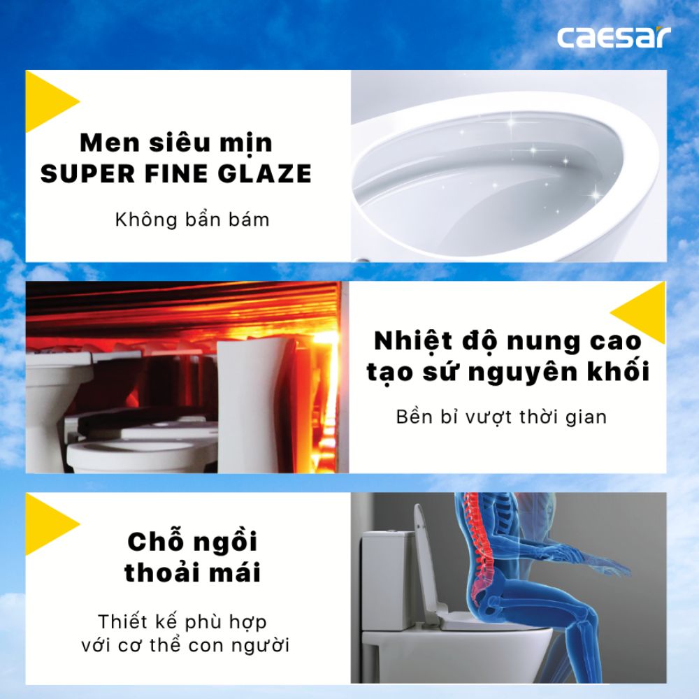 Bồn cầu 2 khối nắp rửa cơ Caesar CD1342 + TAF060 CD1342+TAF060 - 4