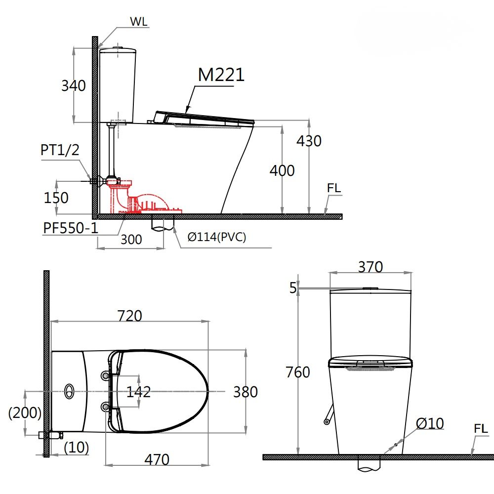 Bồn cầu 2 khối nắp rửa cơ Caesar CD1342 + TAF060 CD1342+TAF060 - 2