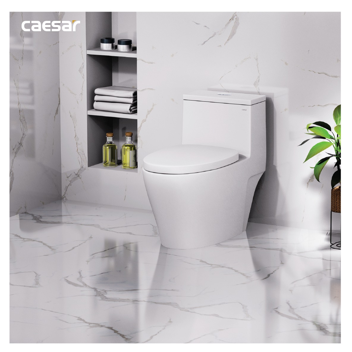 Bồn cầu 1 khối CAESAR CD1356 kèm nắp TAF060 - 12