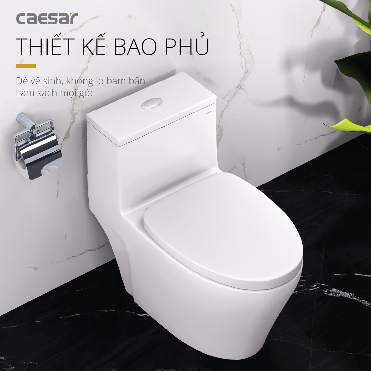 Bồn cầu 1 khối nắp rửa cơ Caesar C1356F + TAF060 (CD1356+TAF060) CD1356+TAF060 - 5