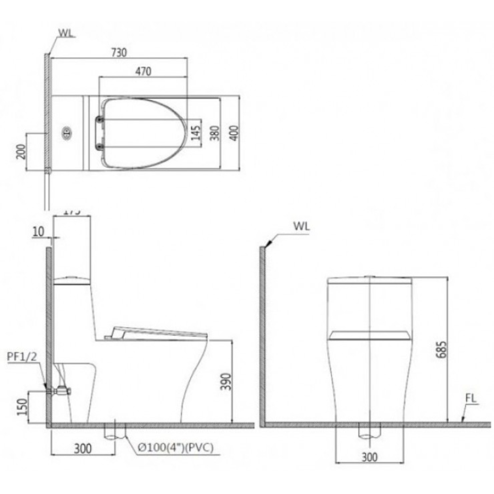 Bồn cầu 1 khối nắp rửa cơ Caesar C1356F + TAF060 (CD1356+TAF060) CD1356+TAF060 - 2