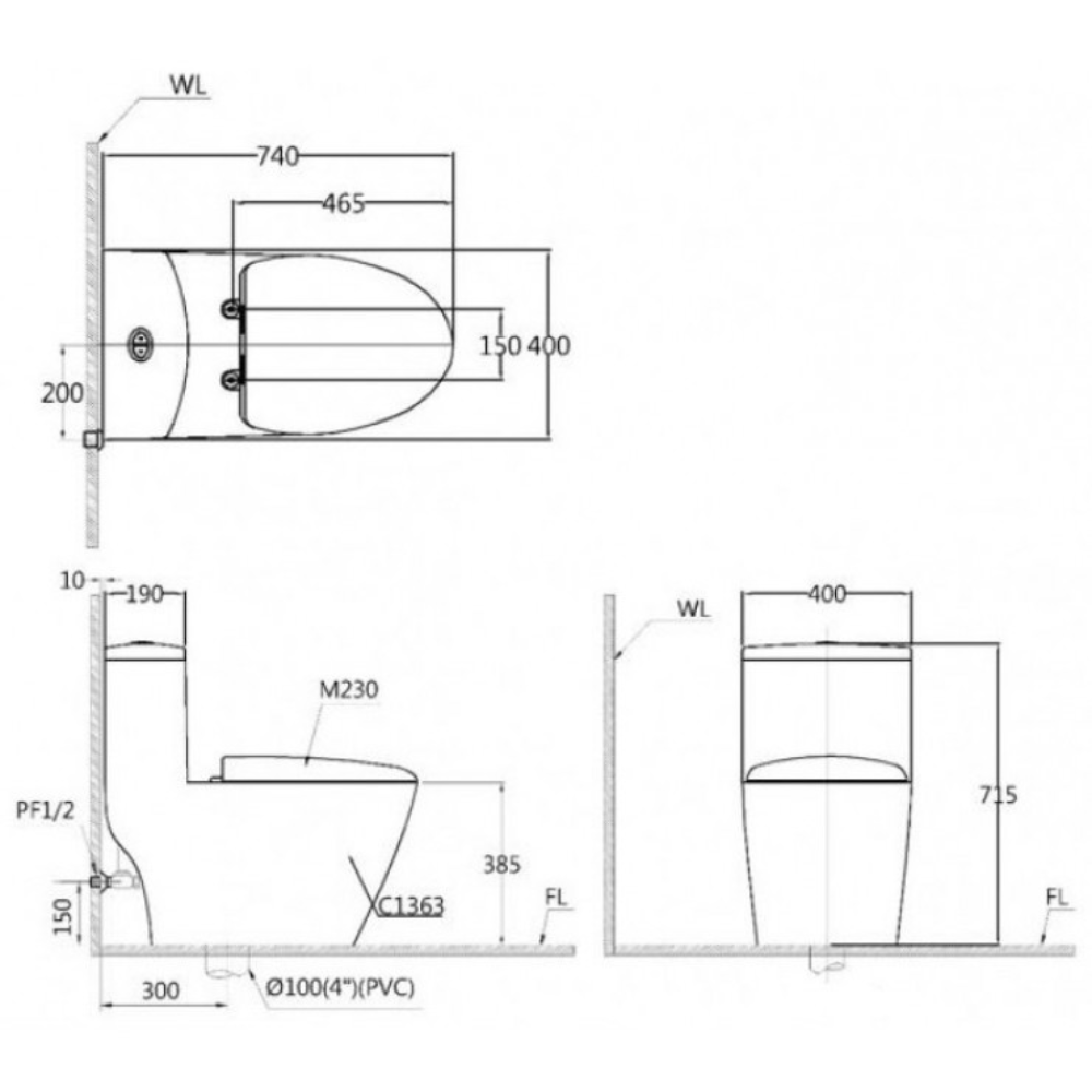 Bồn cầu 1 khối nắp rửa cơ Caesar C1363F + TAF060 (CD1363+TAF060) CD1363+TAF060 - 2