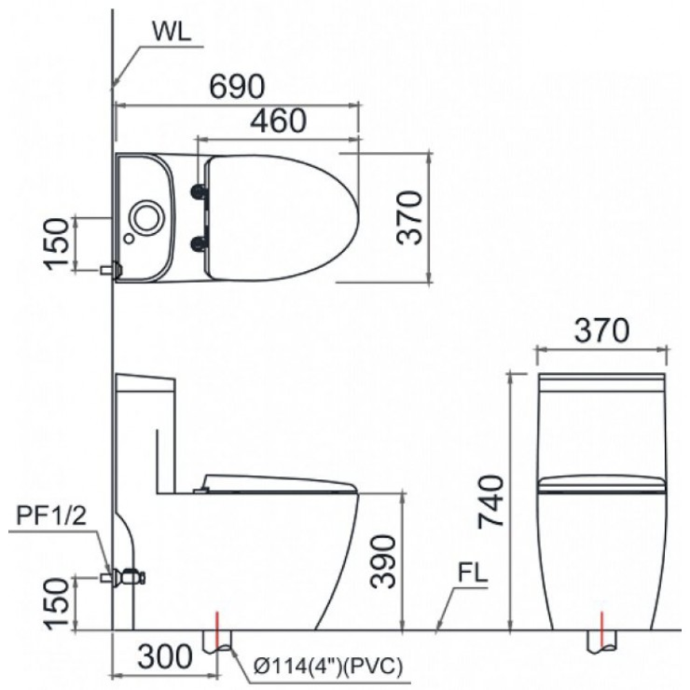 Bồn cầu 1 khối nắp rửa cơ Caesar C1364F + TAF060 (CD1364+TAF060) C1364F+TAF060 - 2