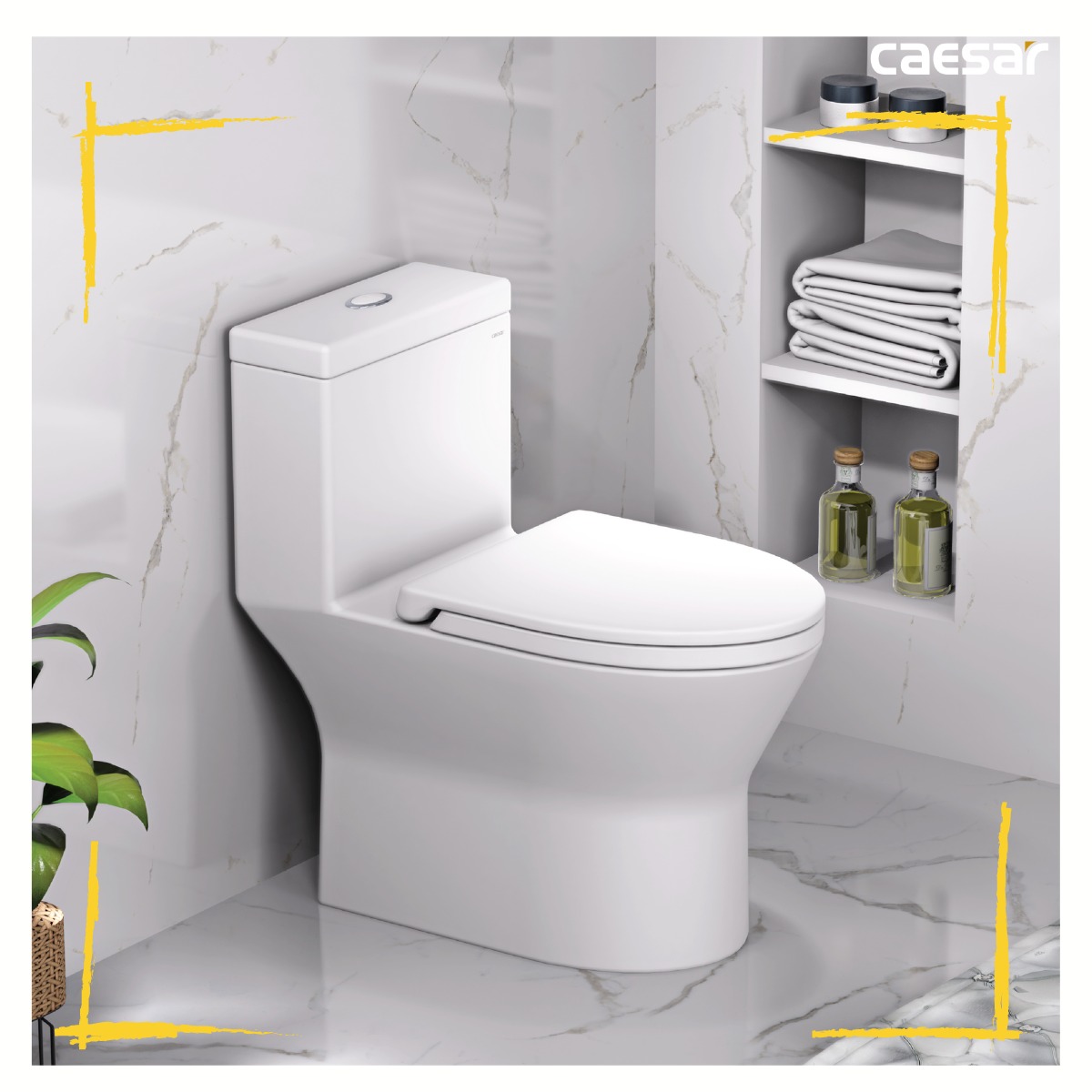 Bồn cầu 1 khối CAESAR CD1374 kèm nắp TAF060 - 9