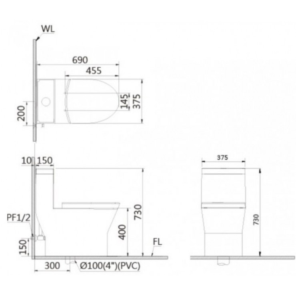 Bồn cầu 1 khối nắp rửa cơ Caesar C1374F + TAF060 (CD1374+TAF060) CD1374+TAF060 - 2
