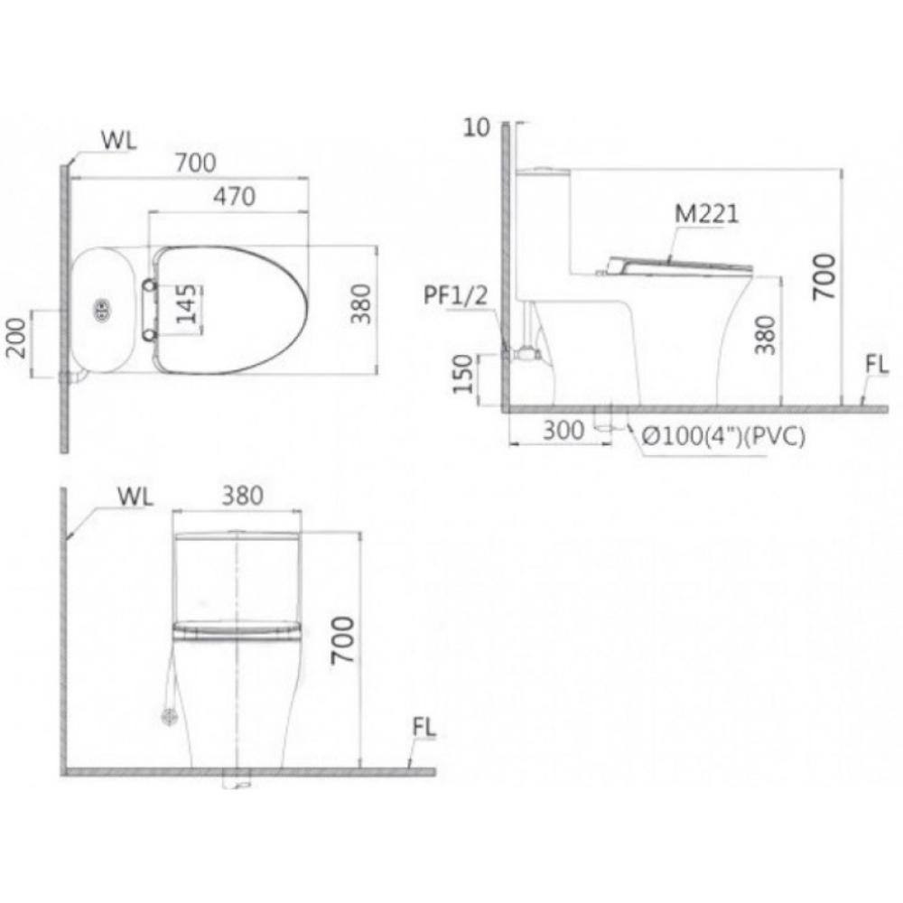 Bồn cầu 1 khối nắp rửa cơ Caesar C1375F + TAF060 (CD1375+TAF060) CD1375+TAF060 - 2