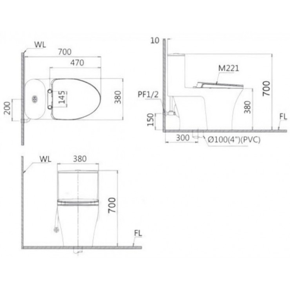 Bồn cầu 1 khối CAESAR CD1395 kèm nắp TAF060 - 10