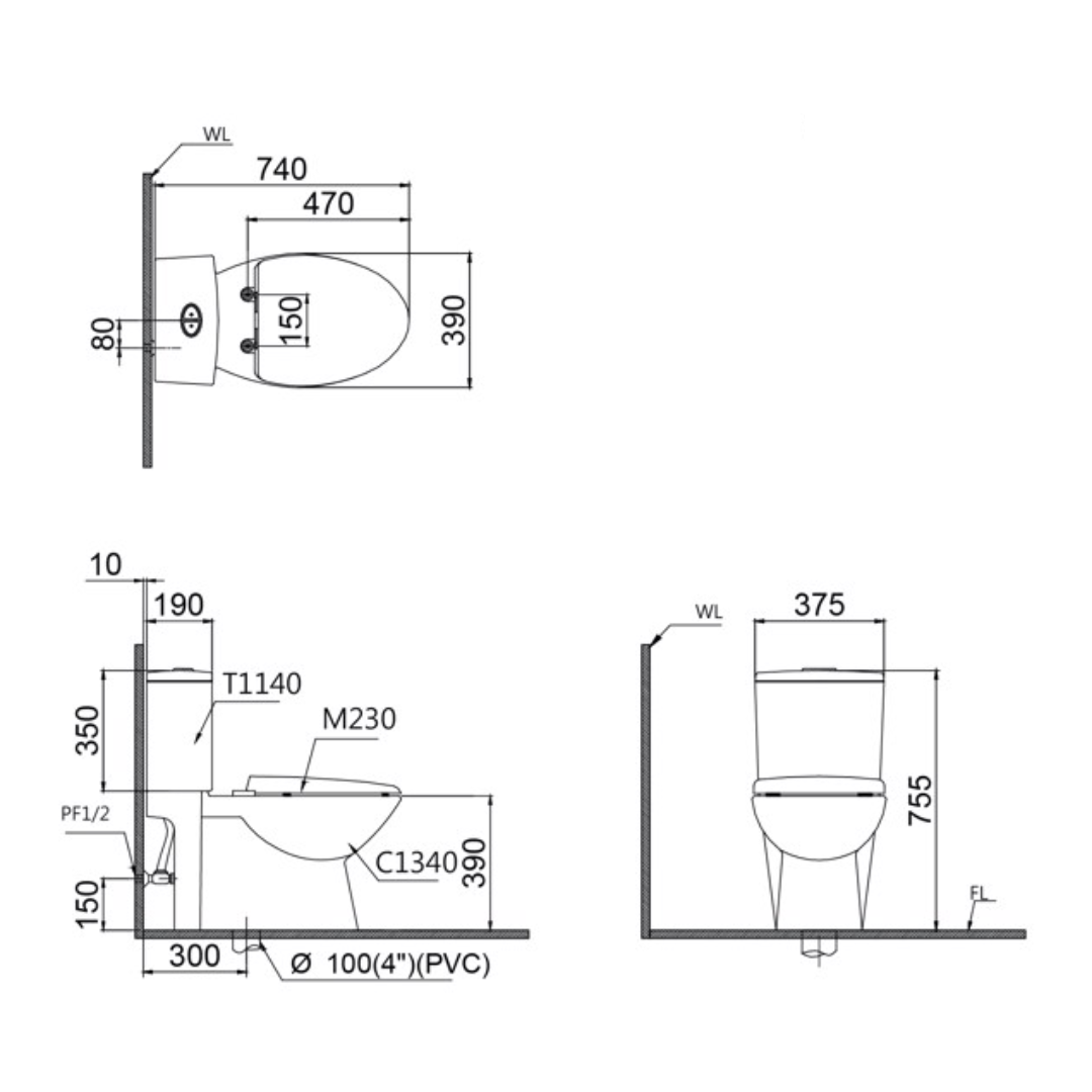 Bồn cầu 2 khối nắp điện tử Caesar CD1340 + TAF400H CD1340+TAF400H - 2