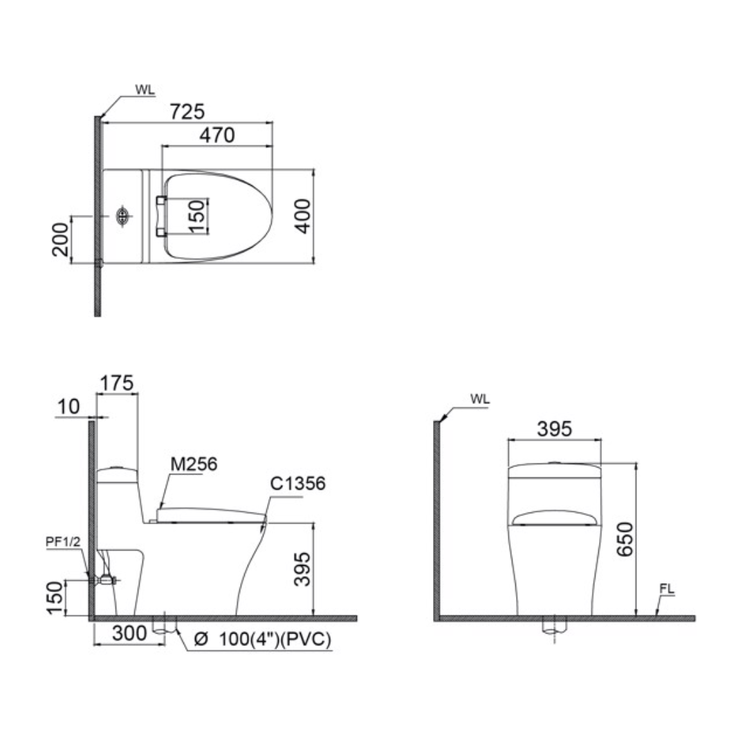 Bồn cầu 1 khối nắp điện tử Caesar C1356F + TAF400H (CD1356+TAF400H) CD1356+TAF400H - 2
