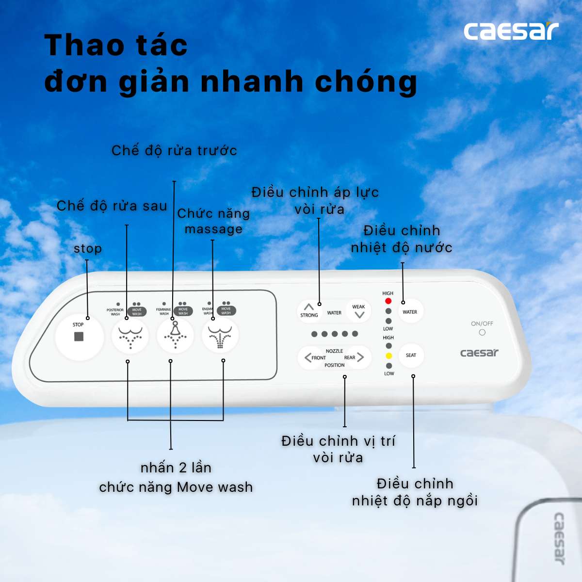 Bồn cầu 1 khối CAESAR CD1374 kèm nắp TAF400H - 11