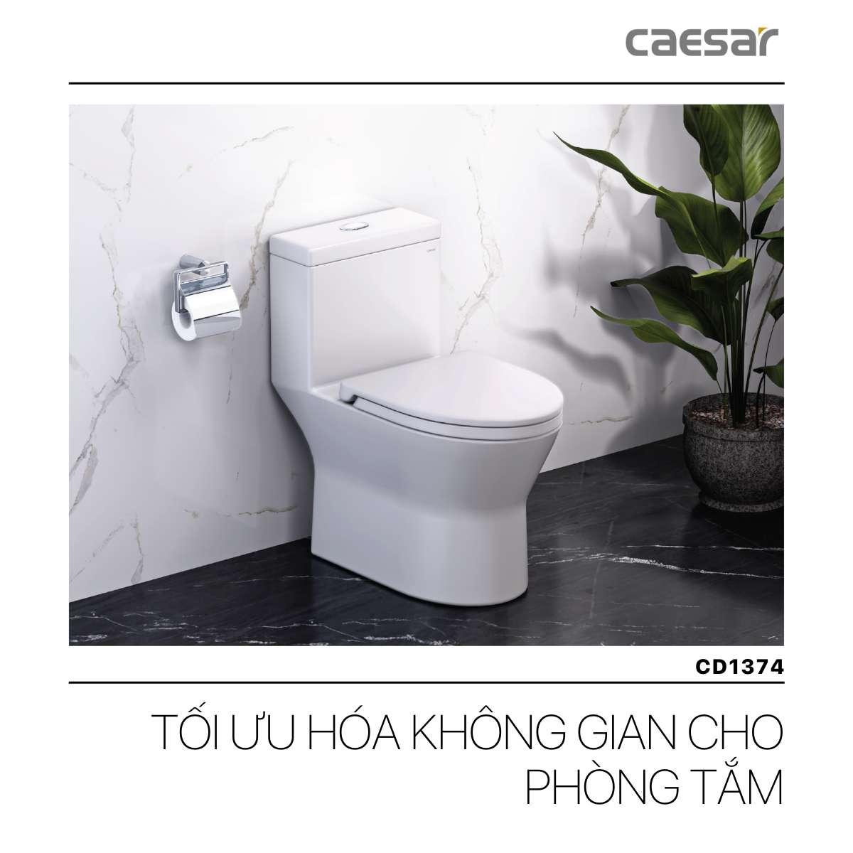 Bồn cầu 1 khối CAESAR CD1374 kèm nắp TAF400H - 7