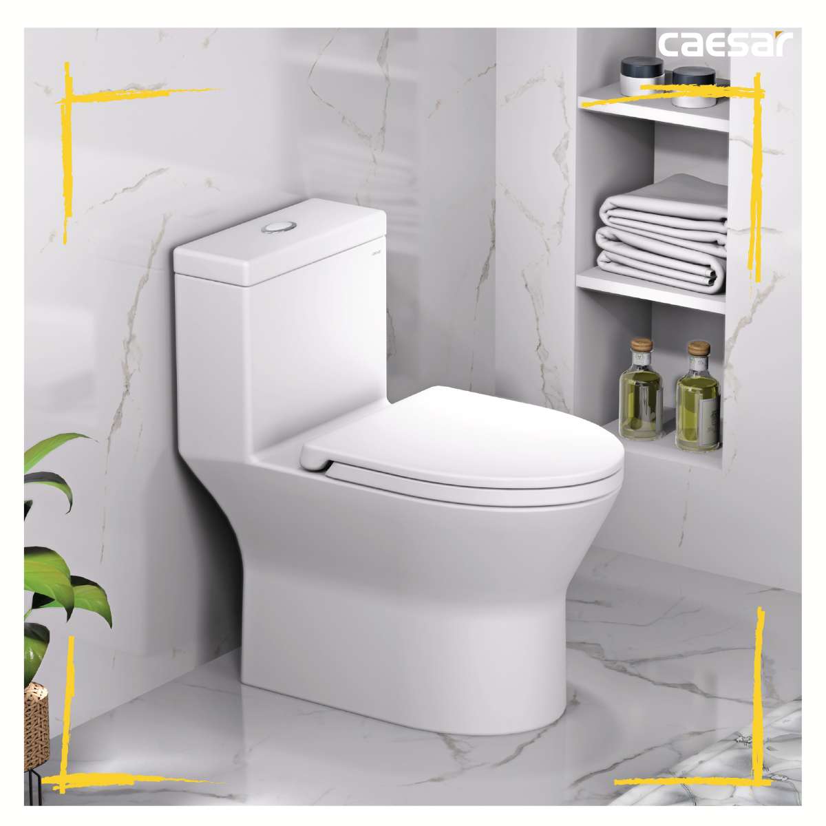 Bồn cầu 1 khối CAESAR CD1374 kèm nắp TAF400H - 8