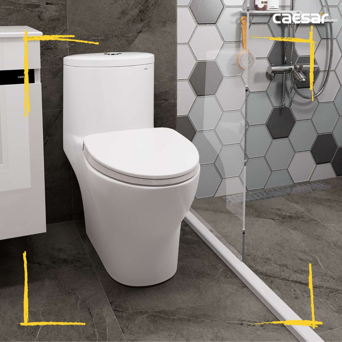 Bồn cầu 1 khối CAESAR CD1375 kèm nắp TAF400H - 8