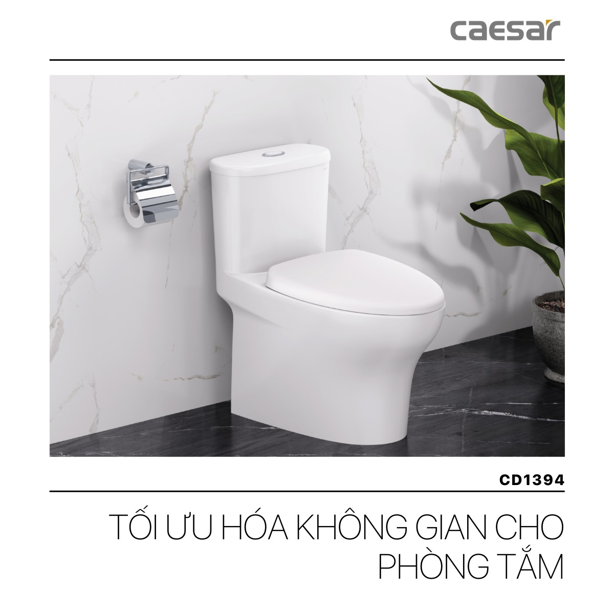 Bồn cầu 1 khối CAESAR CD1394 kèm nắp TAF400H - 7