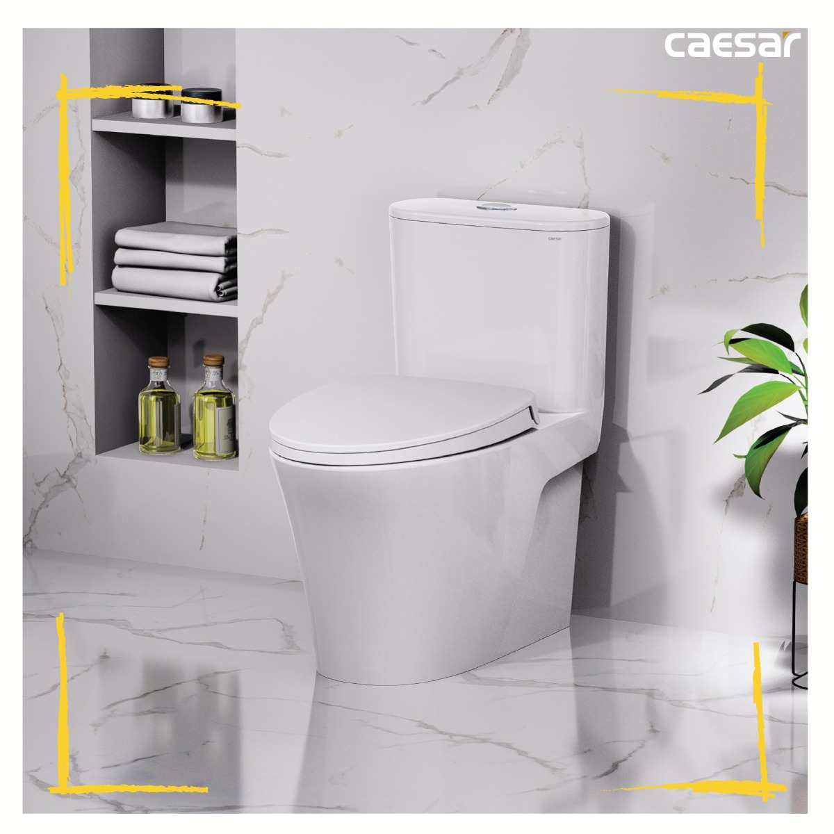 Bồn cầu 1 khối CAESAR CD1395 kèm nắp TAF400H - 7