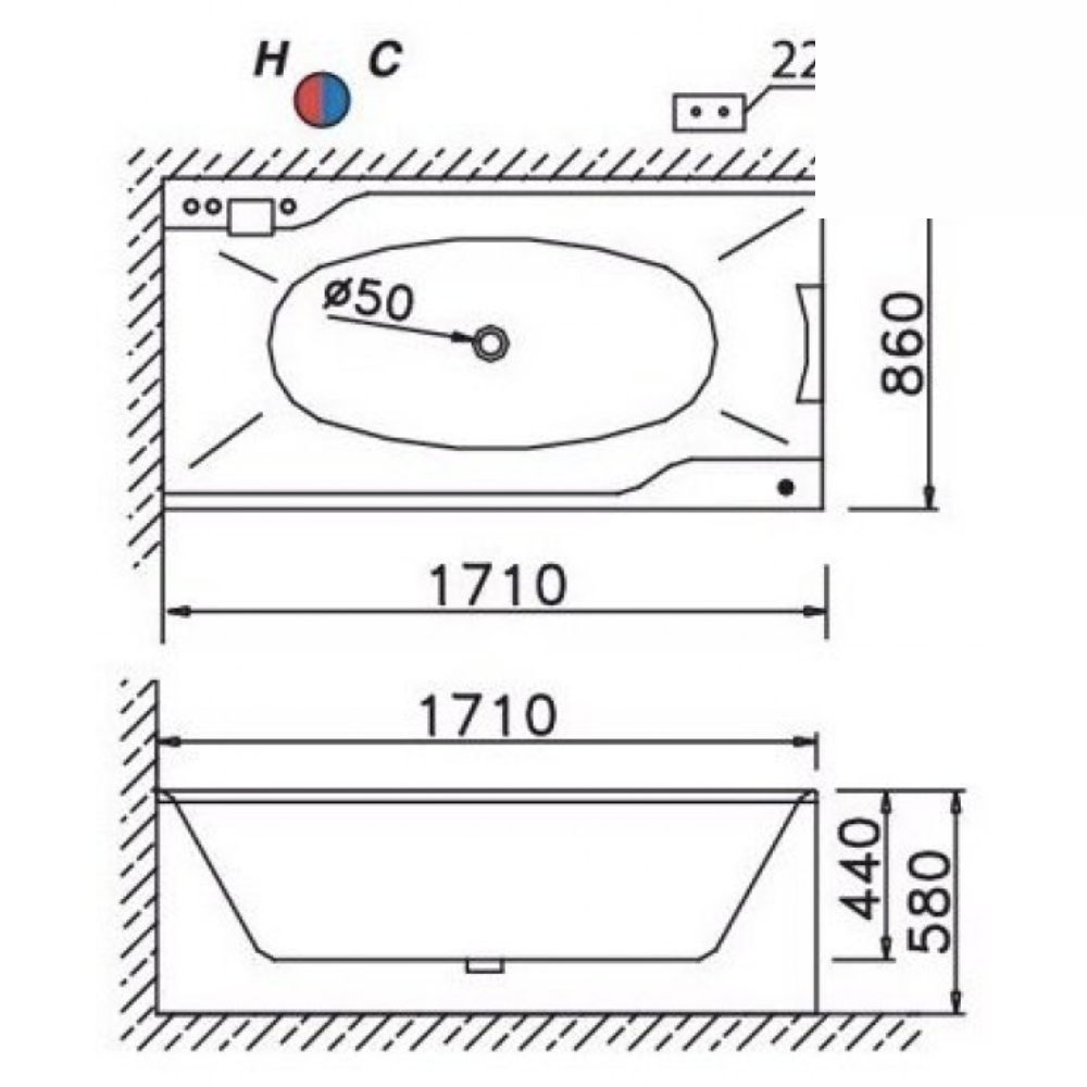 Bồn tắm chân yếm 1m7 Caesar AT0870L(R) - 4