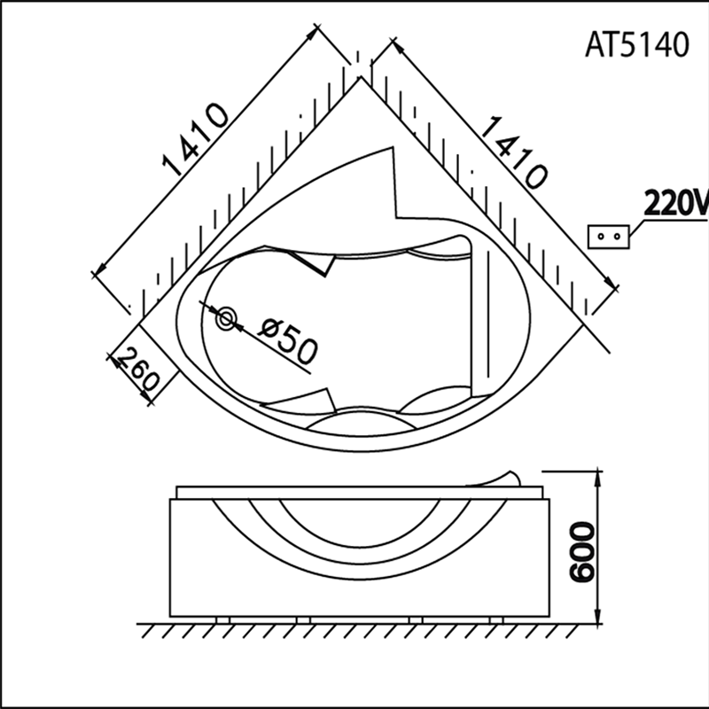 Bồn tắm chân yếm đặt góc 1m4 Caesar AT5140 - 3
