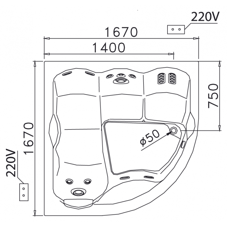 Bồn tắm chân yếm đặt góc 1m6 Caesar MT5165 - 3