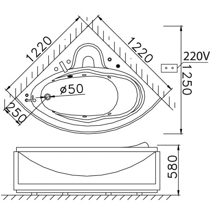 Bồn tắm chân yếm đặt góc 1m2 massage Caesar MT5120 - 3