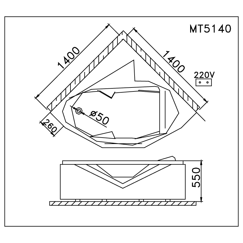 Bồn tắm chân yếm đặt góc 1m4 massage Caesar MT5140 - 3