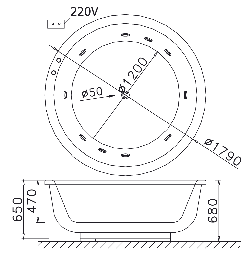 Bồn tắm chân yếm dáng tròn 1m7 massage Caesar MT6470 - 3