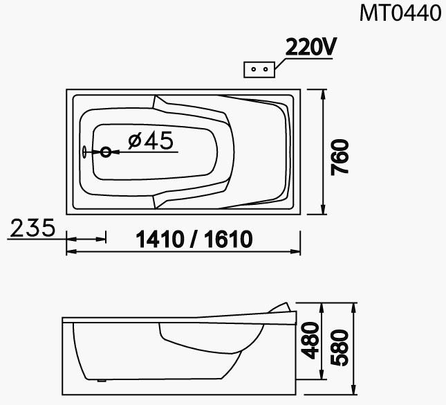 Bồn tắm chân yếm 1m4 massage Caesar MT0440L(R) - 5