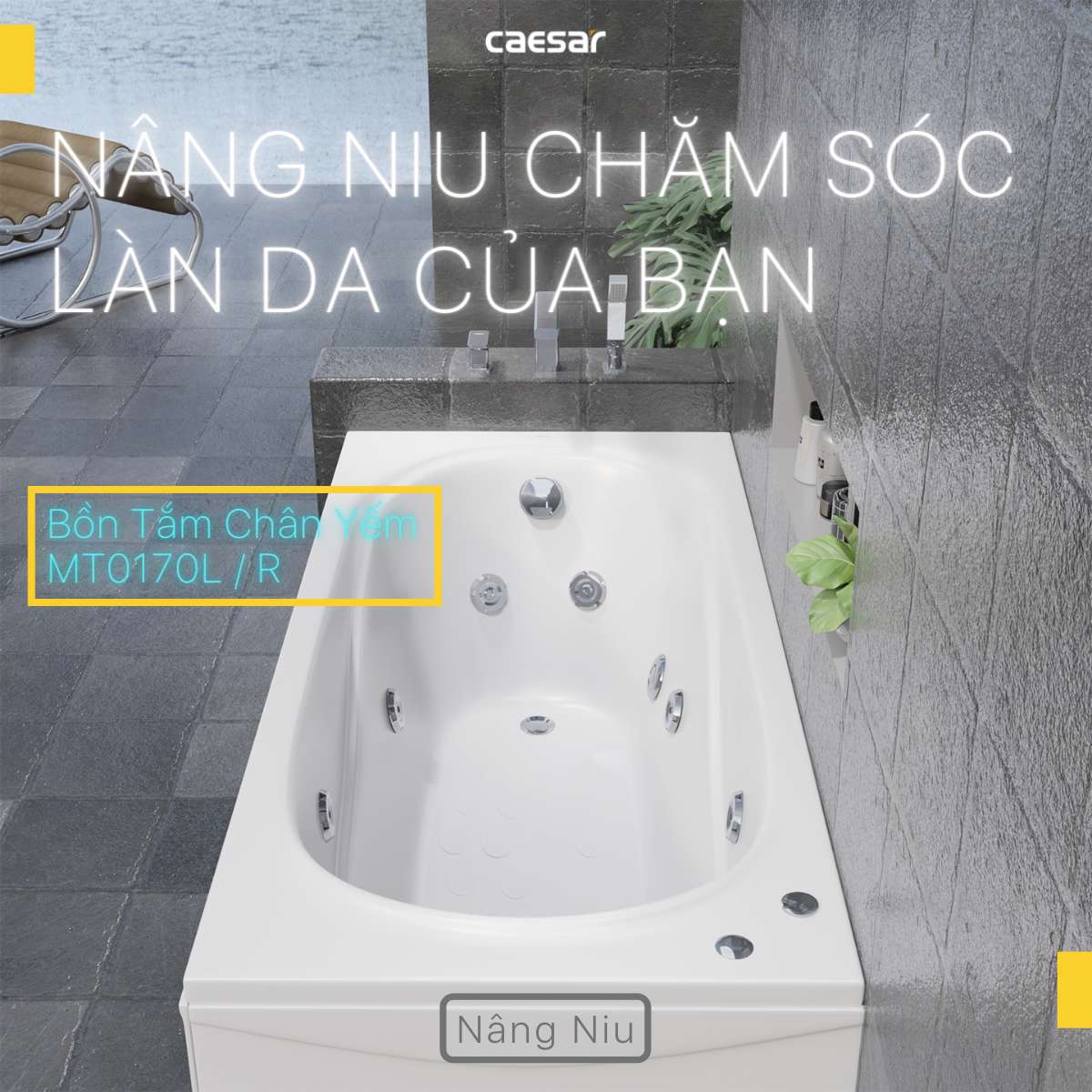 Bồn tắm chân yếm 1m7 massage Caesar MT0170L(R) - 4