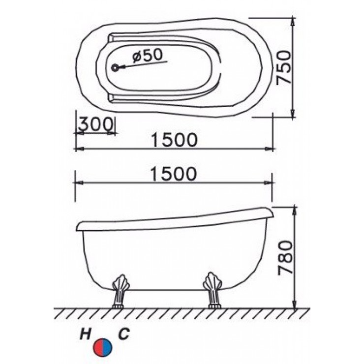 Bồn tắm đặt sàn 1m5 Caesar KT1150 - 2
