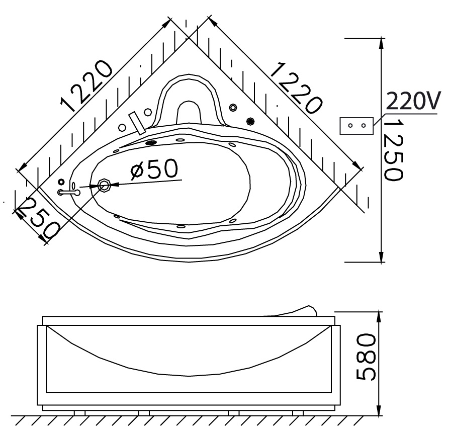 Bồn tắm xây đặt góc 1m2 massage Caesar MT5120A - 2