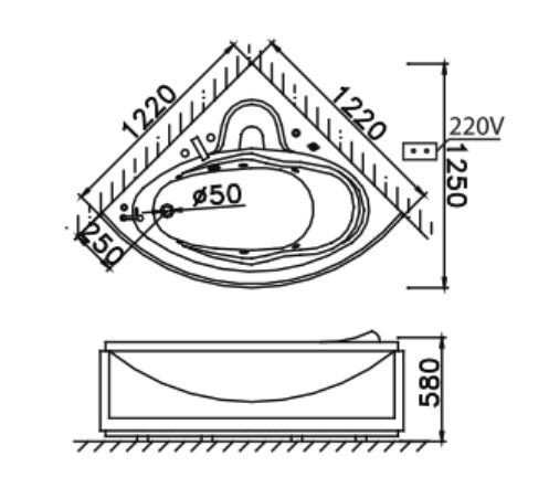 Bồn tắm xây đặt góc 1m2 Caesar AT5120A - 3