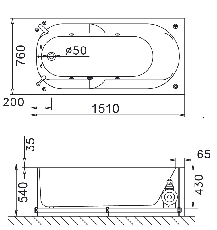 Bồn tắm xây 1m5 massage Caesar MT0350 - 2